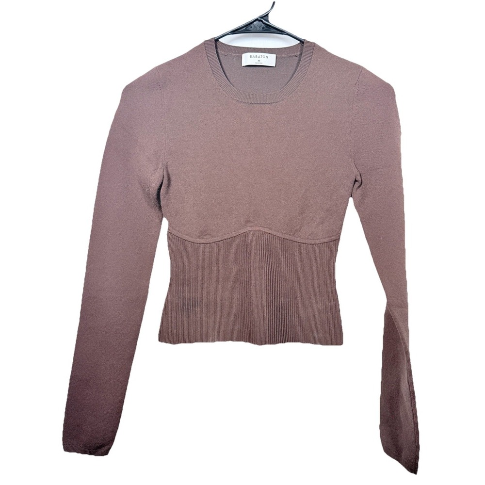 Babaton Sculpt Knit‎ Long Sleeve Sweater Top Brown XS Minimalist Quiet Luxury